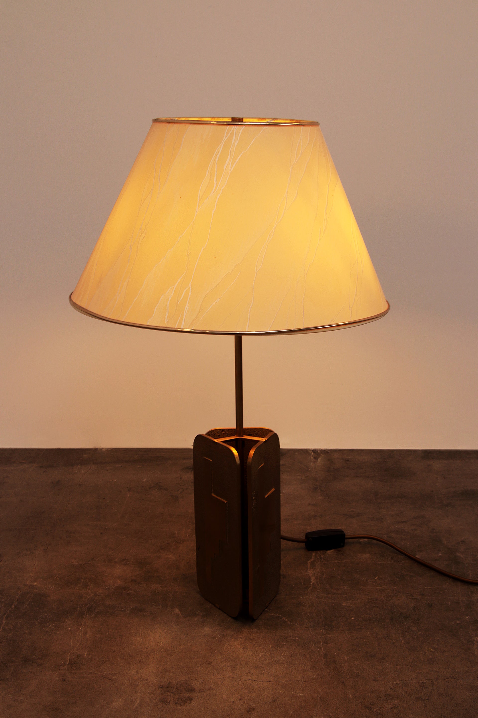 Vintage Hollywood Regency Brass Table Lamp with Shade, 1970s