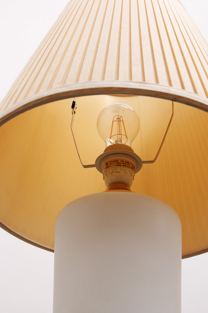 Witte Glazen Tafellamp Hollywood Regency Stijl met Pliché Kap