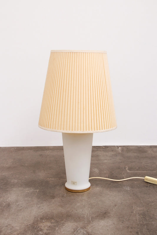 White Glass Table Lamp with a pliche fabric shade,70s.