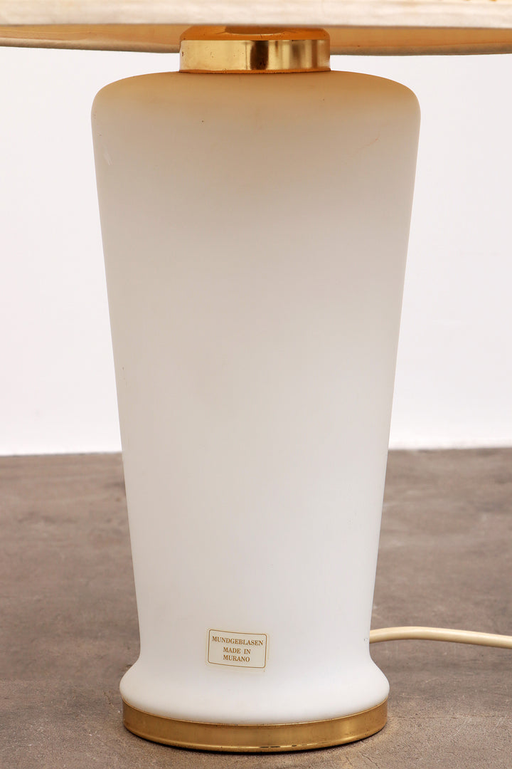 Witte Glazen Tafellamp Hollywood Regency Stijl met Pliché Kap