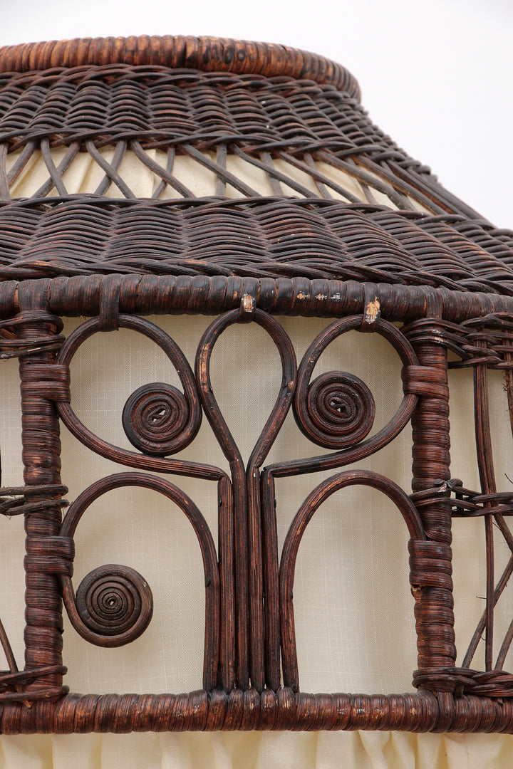 Bamboe Vloerlamp met Stoffenkap - Vintage Uitstraling uit de Jaren 50