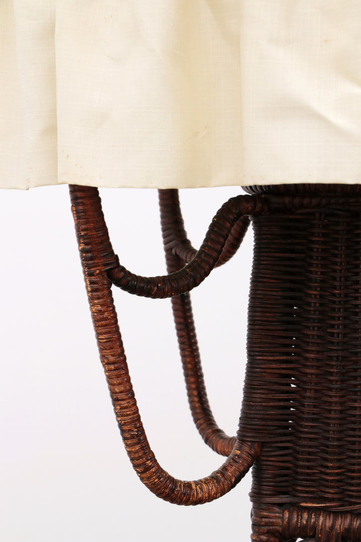 Bamboe Vloerlamp met Stoffenkap - Vintage Uitstraling uit de Jaren 50