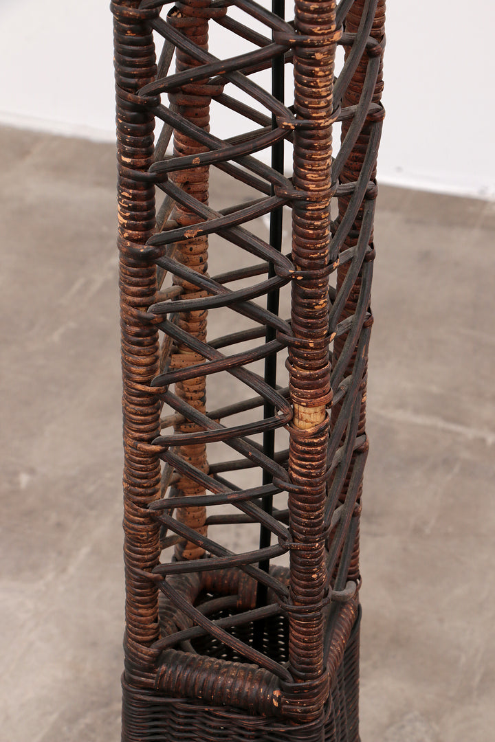 Bamboe Vloerlamp met Stoffenkap - Vintage Uitstraling uit de Jaren 50