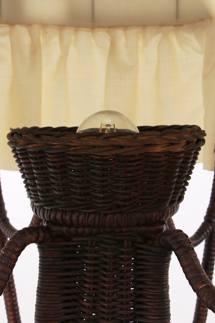 Bamboe Vloerlamp met Stoffenkap - Vintage Uitstraling uit de Jaren 50