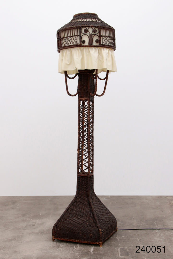 Bamboe Vloerlamp met Stoffenkap - Vintage Uitstraling uit de Jaren 50