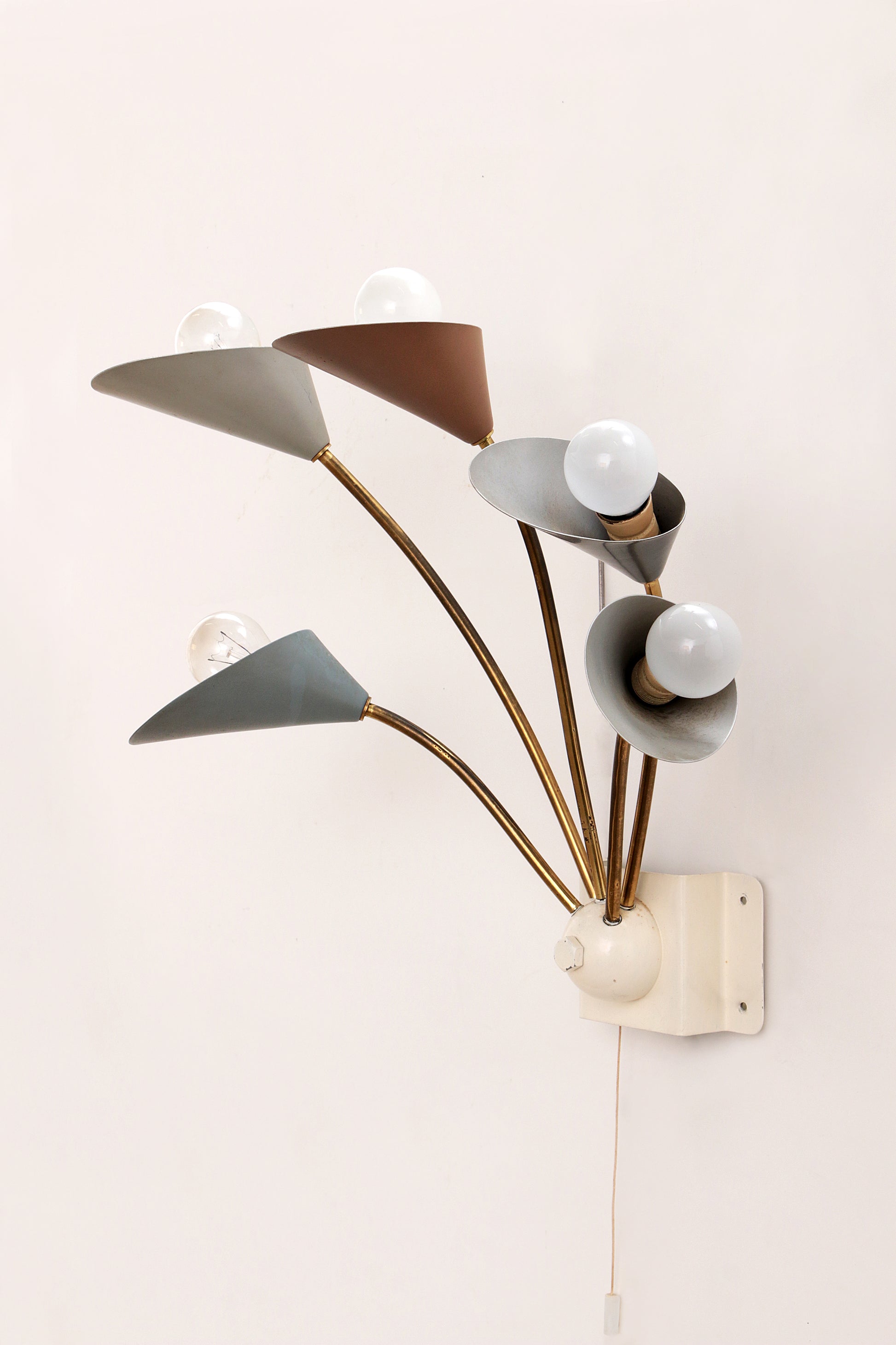 Vintage Wandlamp met 5 Lampjes - Messing Metaal,1960 Denemarken