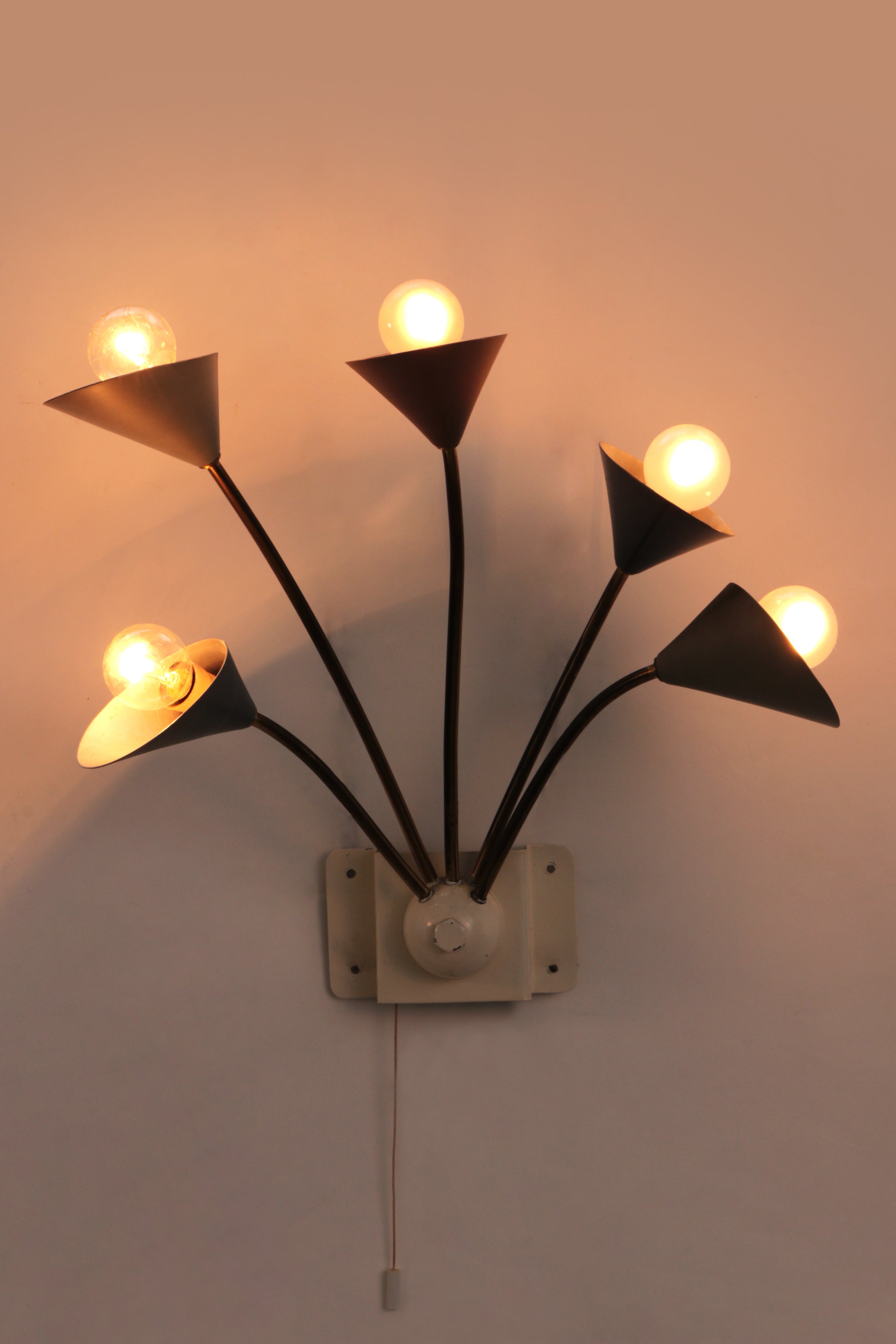 Vintage Wandlamp met 5 Lampjes - Messing Metaal,1960 Denemarken