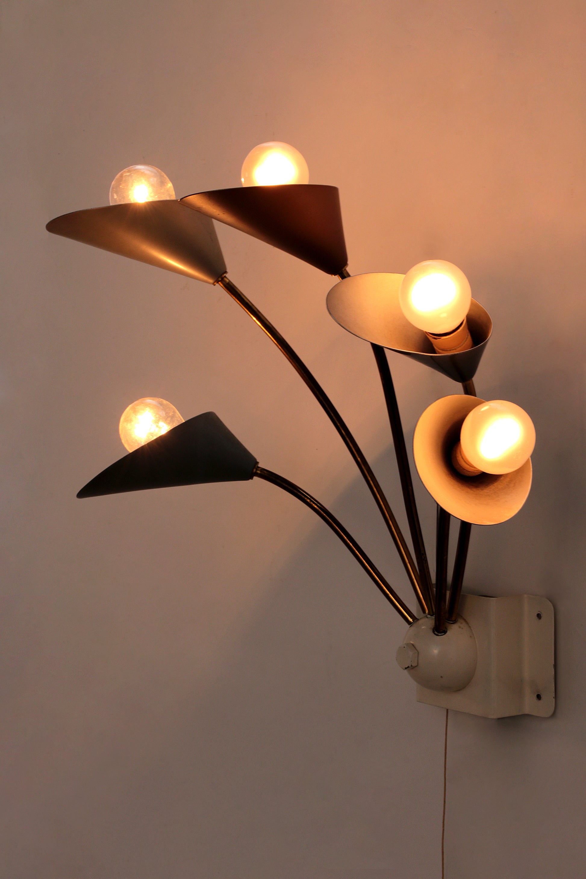 Vintage Wandlamp met 5 Lampjes - Messing Metaal,1960 Denemarken