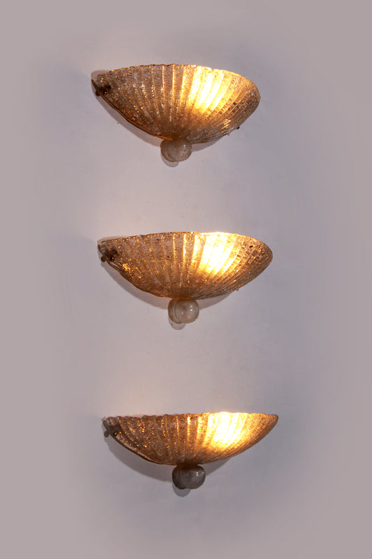 Italiaanse set van drie Muranoglas wandlampjes,1960