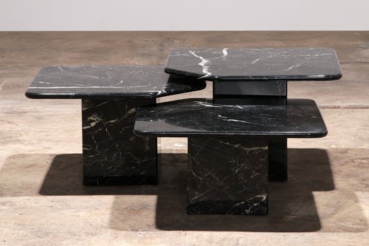Italian handmade marble side tables set of 3, 1970