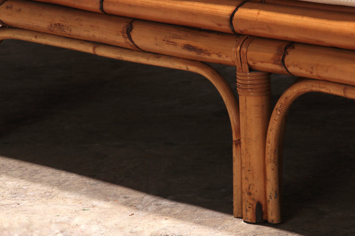 Vintage Italiaanse Bamboe Bank met Kussens uit de Jaren 70