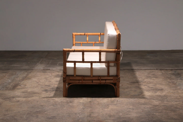 Vintage Italiaanse Bamboe Bank met Kussens uit de Jaren 70