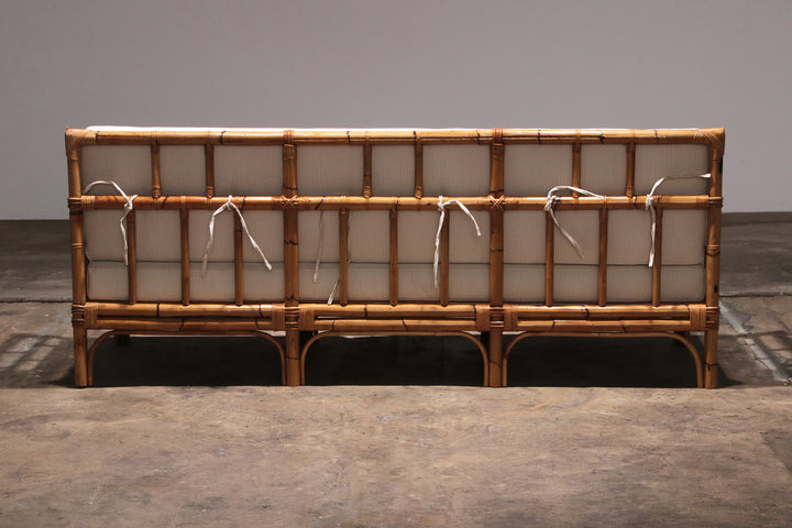 Vintage Italiaanse Bamboe Bank met Kussens uit de Jaren 70