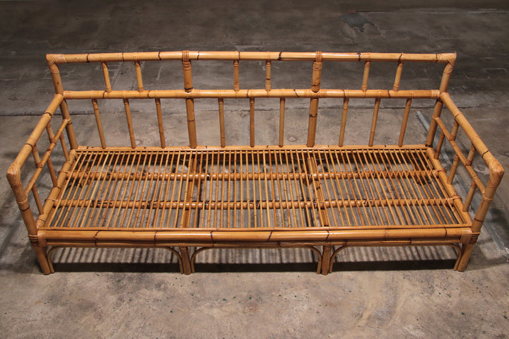 Vintage Italiaanse Bamboe Bank met Kussens uit de Jaren 70