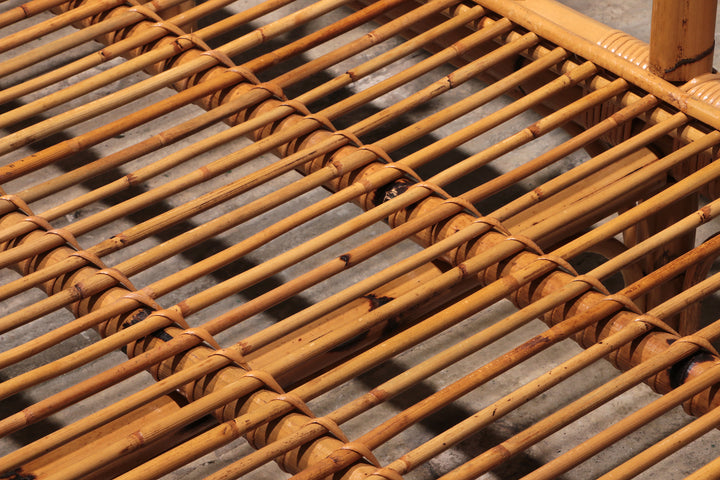 Vintage Italiaanse Bamboe Bank met Kussens uit de Jaren 70