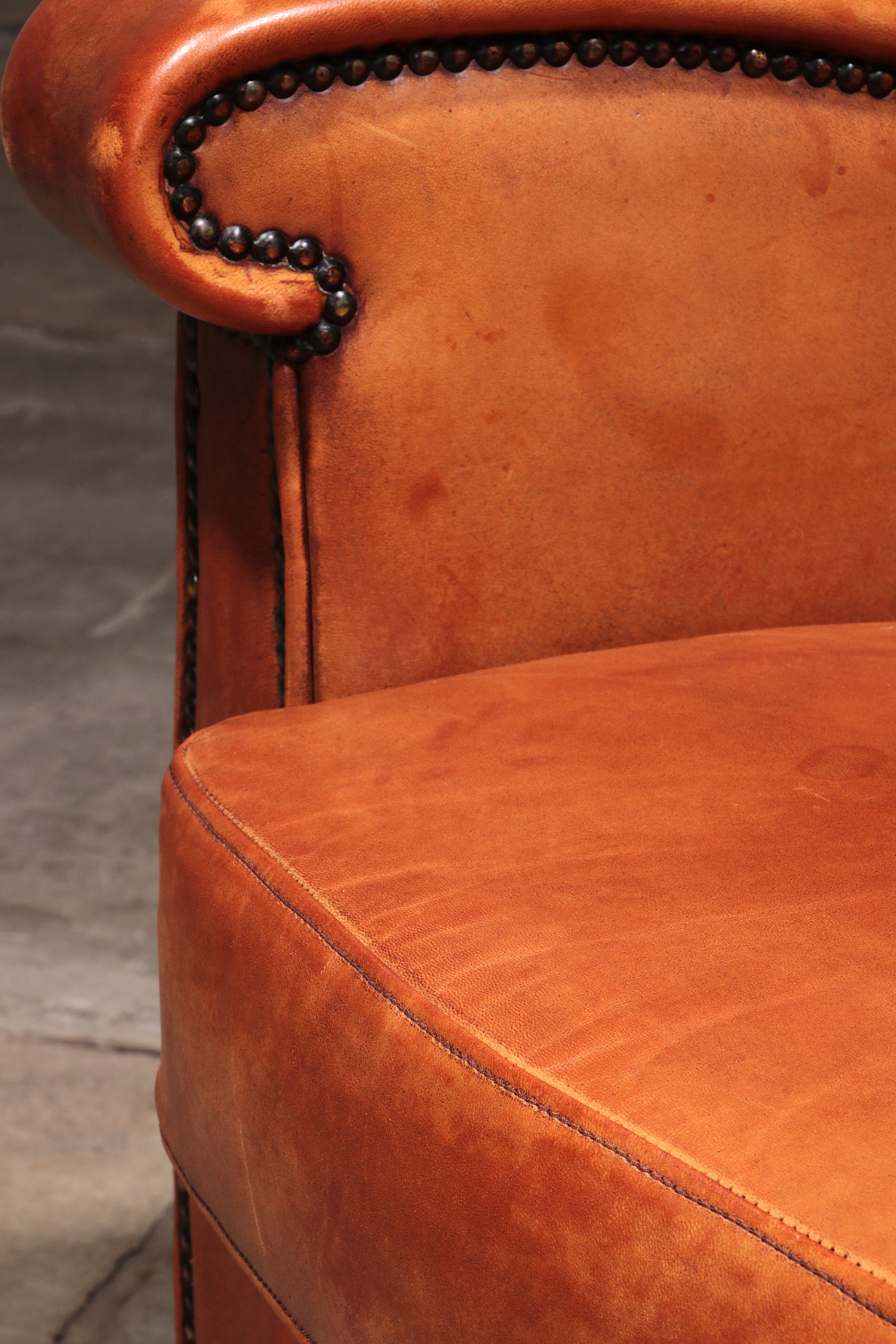 Schaap leren fauteuil Nederlands design handgemaakt 1970 -Merknaam Joris