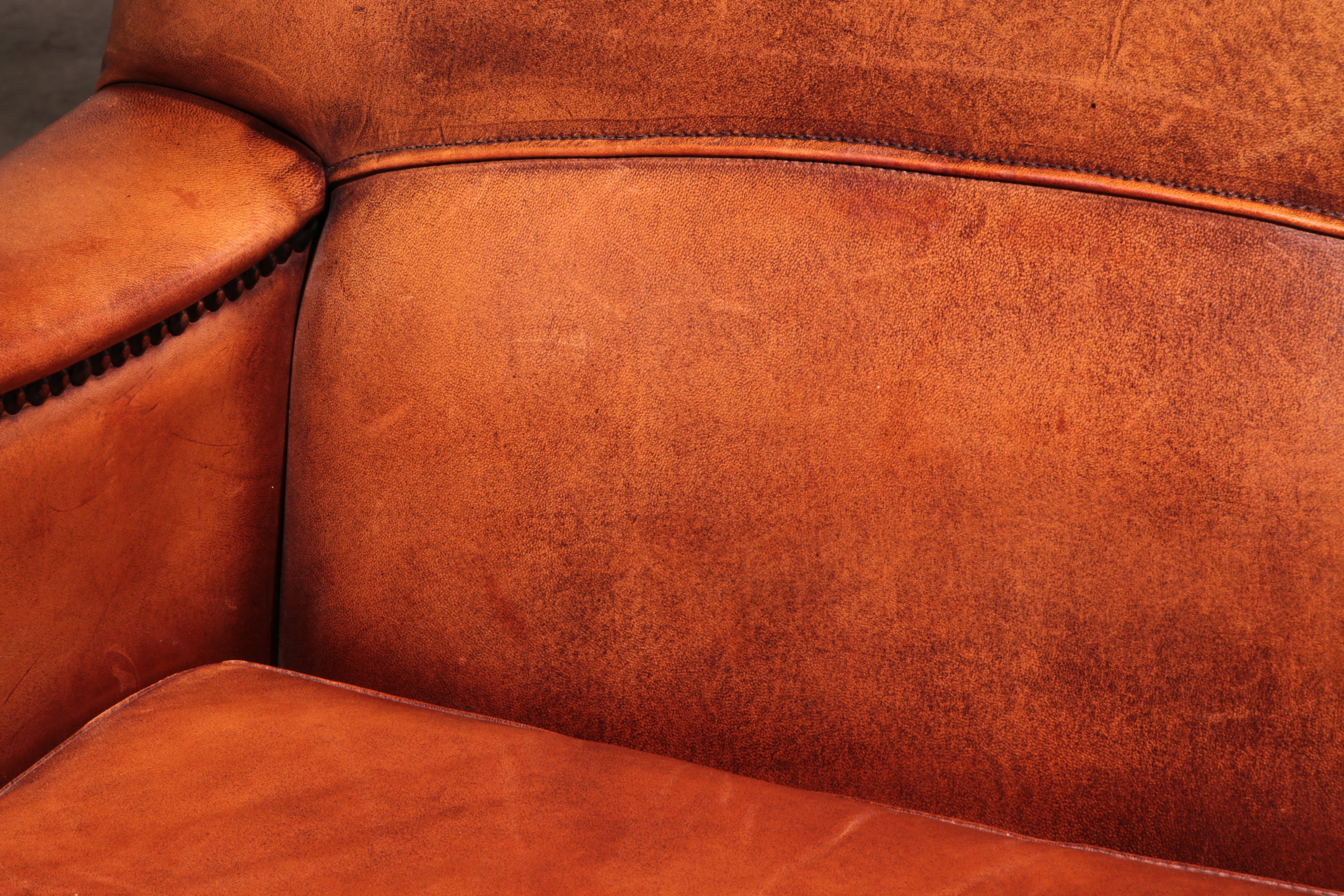 Schaap leren fauteuil Nederlands design handgemaakt 1970 -Merknaam Joris