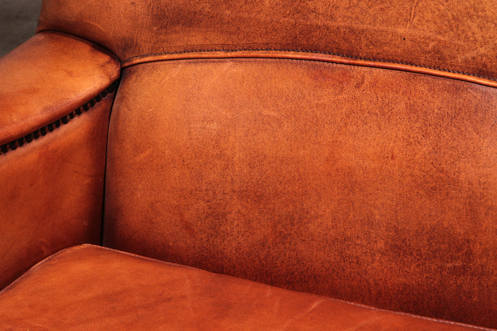 Schaap leren fauteuil Nederlands design handgemaakt 1970 -Merknaam Joris