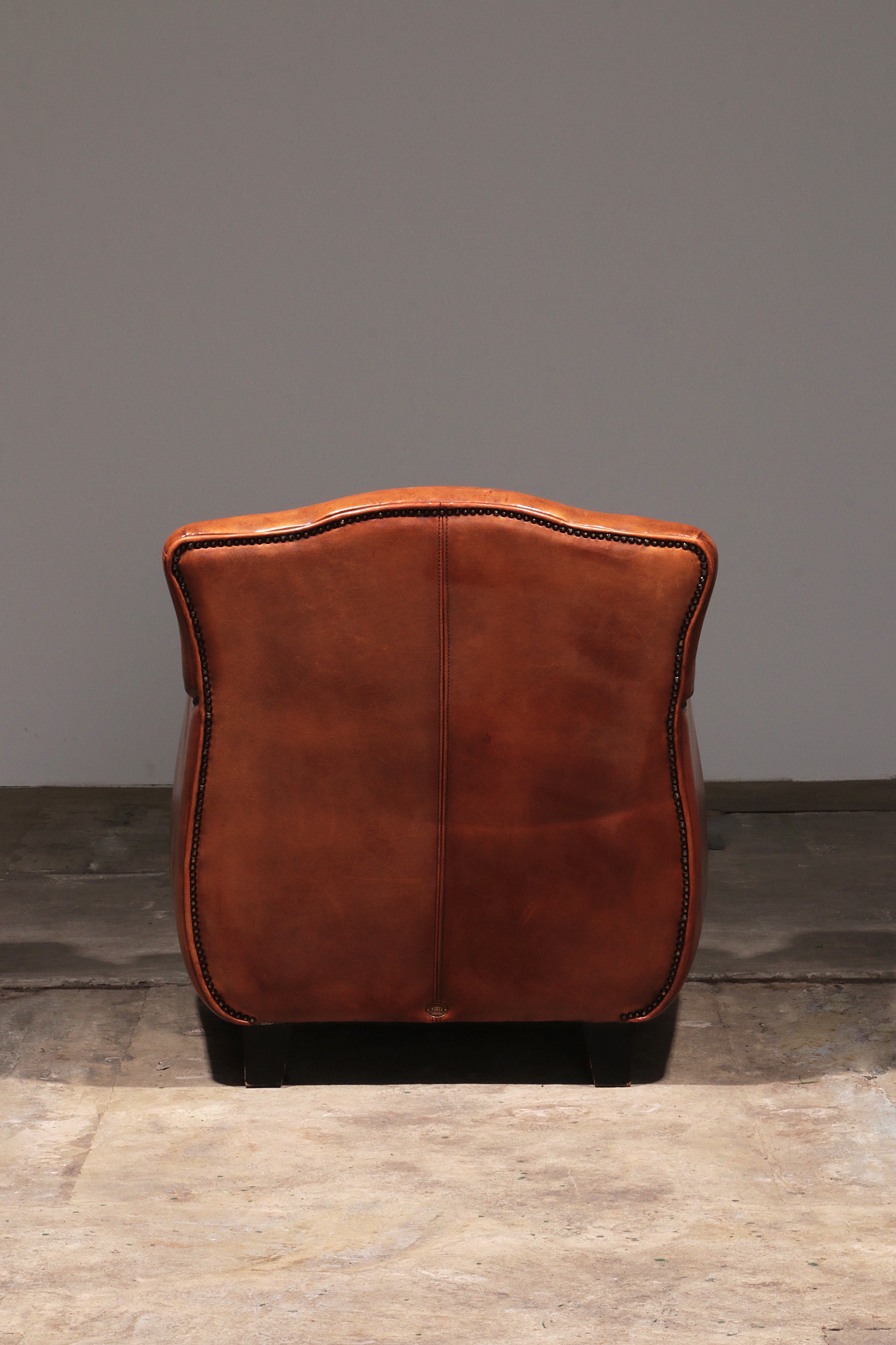 Schaap leren fauteuil Nederlands design handgemaakt 1970 -Merknaam Joris