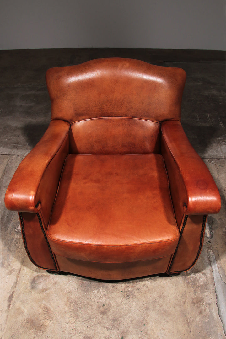 Schaap leren fauteuil Nederlands design handgemaakt 1970 -Merknaam Joris