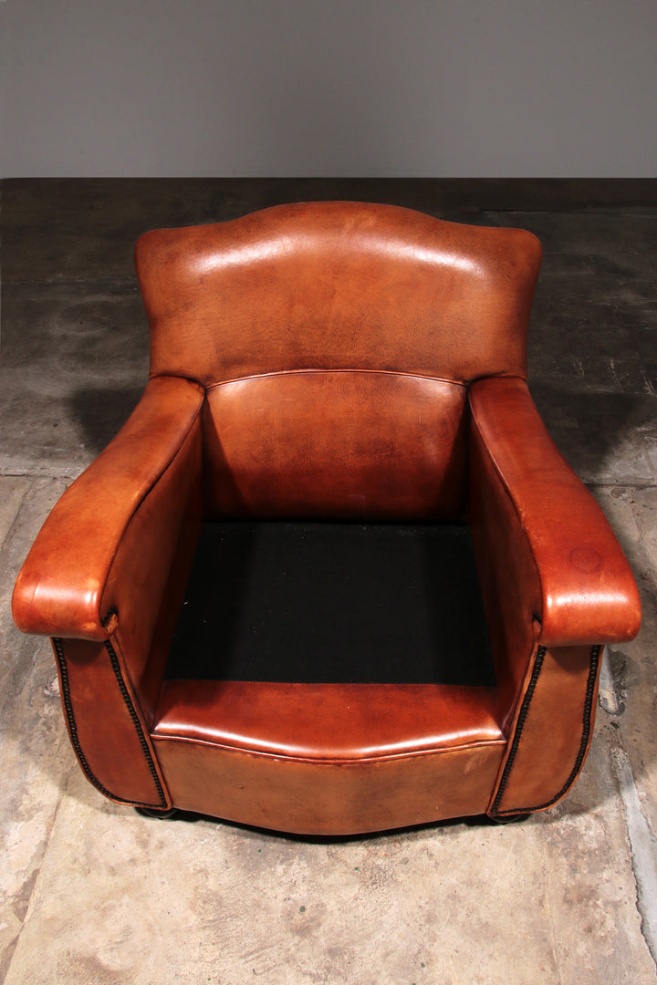 Schaap leren fauteuil Nederlands design handgemaakt 1970 -Merknaam Joris