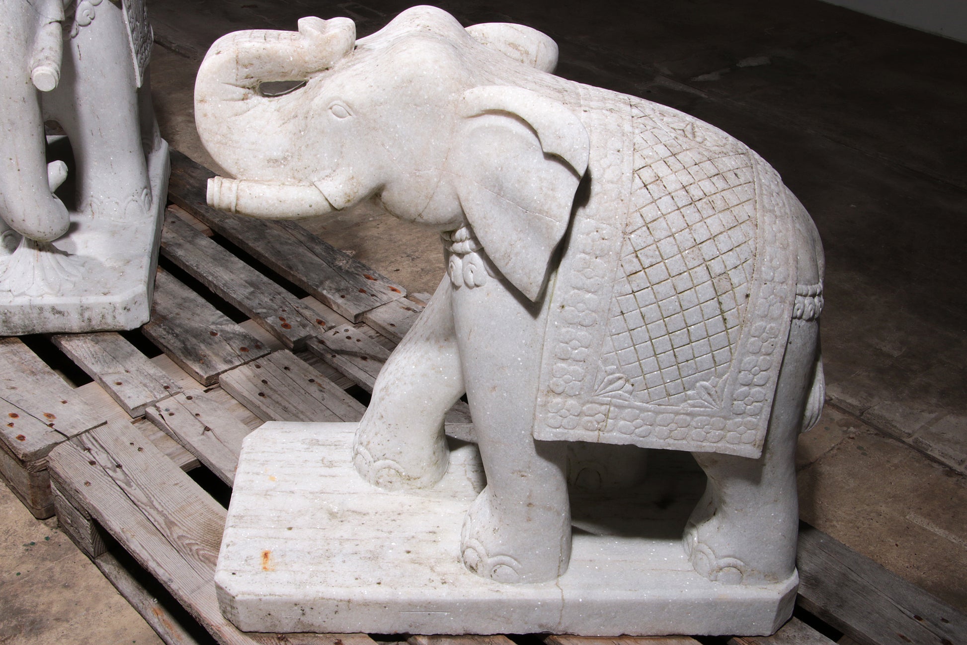 Handcrafted 2 Large Marble Elephant Statues