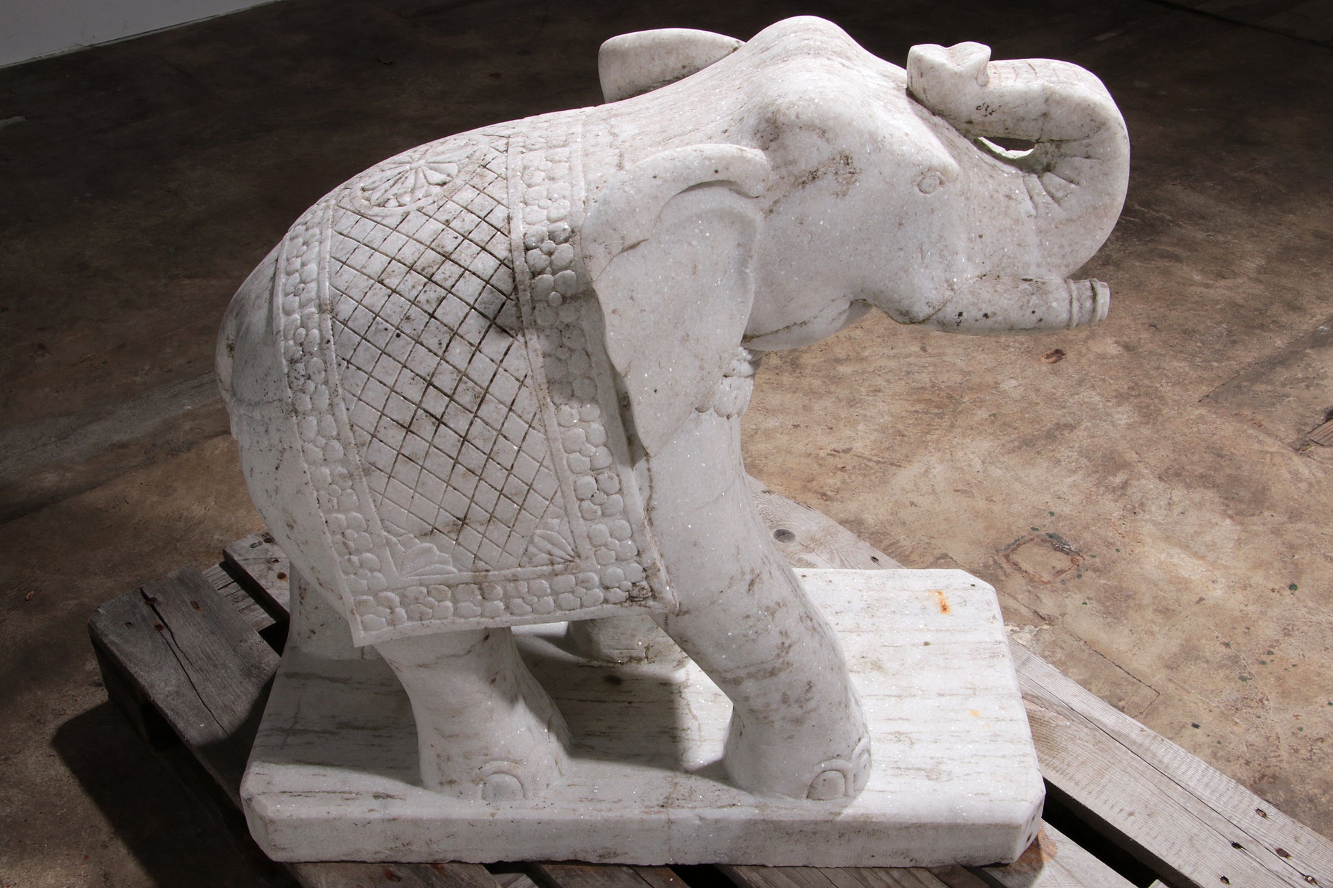 Handcrafted 2 Large Marble Elephant Statues