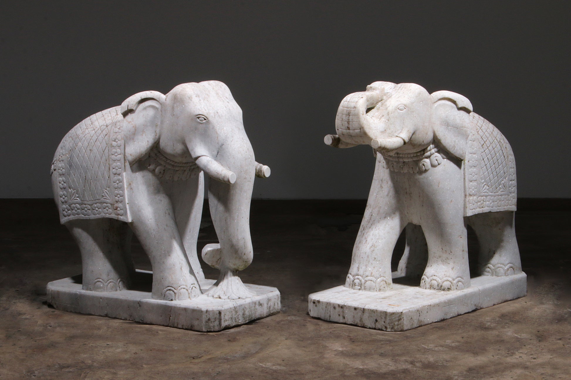 Handcrafted 2 Large Marble Elephant Statues