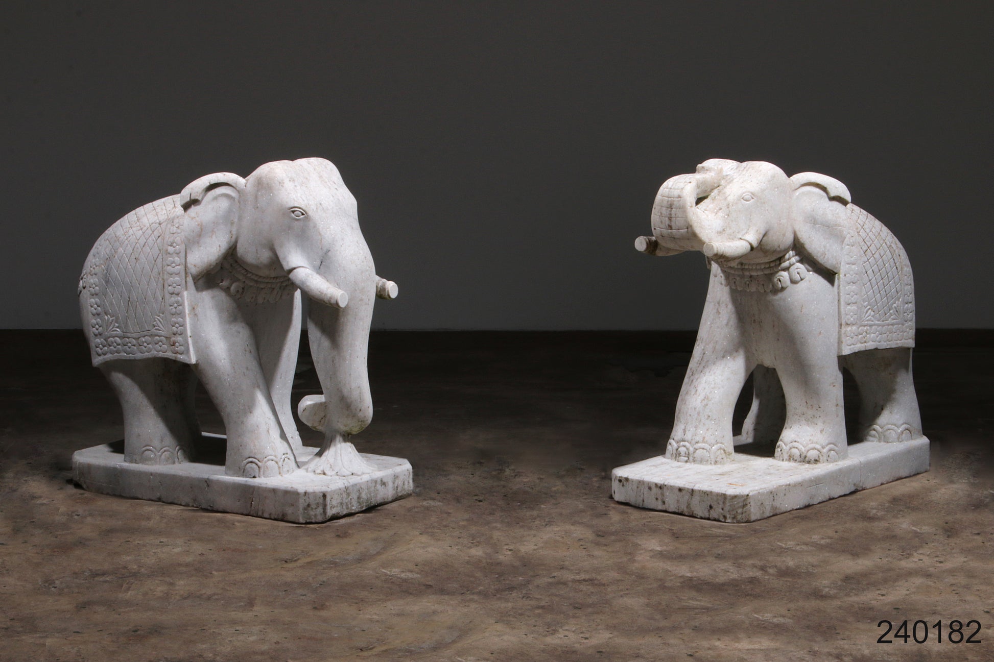 Handcrafted 2 Large Marble Elephant Statues