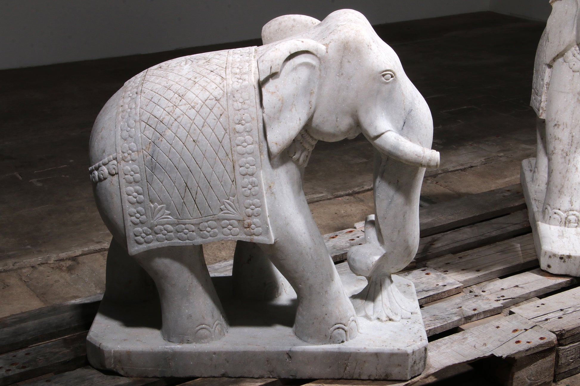 Handcrafted 2 Large Marble Elephant Statues