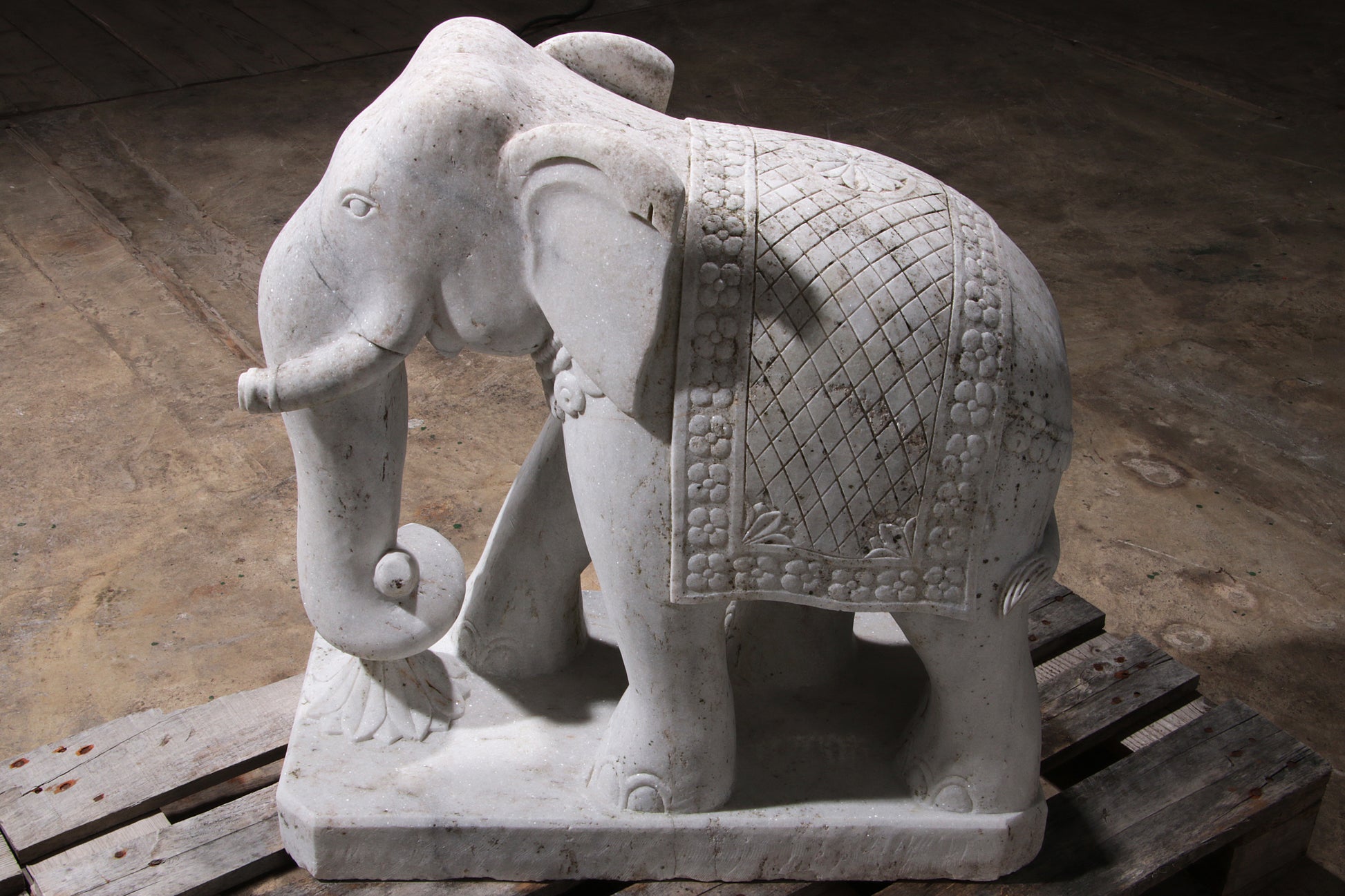 Handcrafted 2 Large Marble Elephant Statues