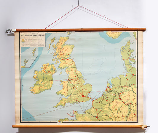 Vintage School Map of Great Britain & Ireland on Linen