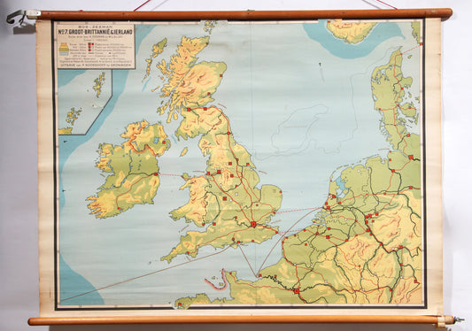 Vintage School Map of Great Britain & Ireland on Linen