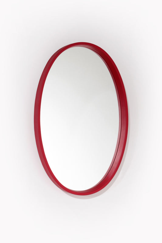 Large Vintage Mirror with Red Leatherette Frame
