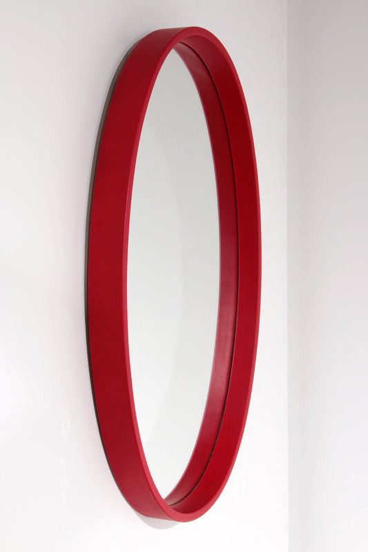 Large Vintage Mirror with Red Leatherette Frame