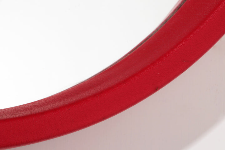 Large Vintage Mirror with Red Leatherette Frame
