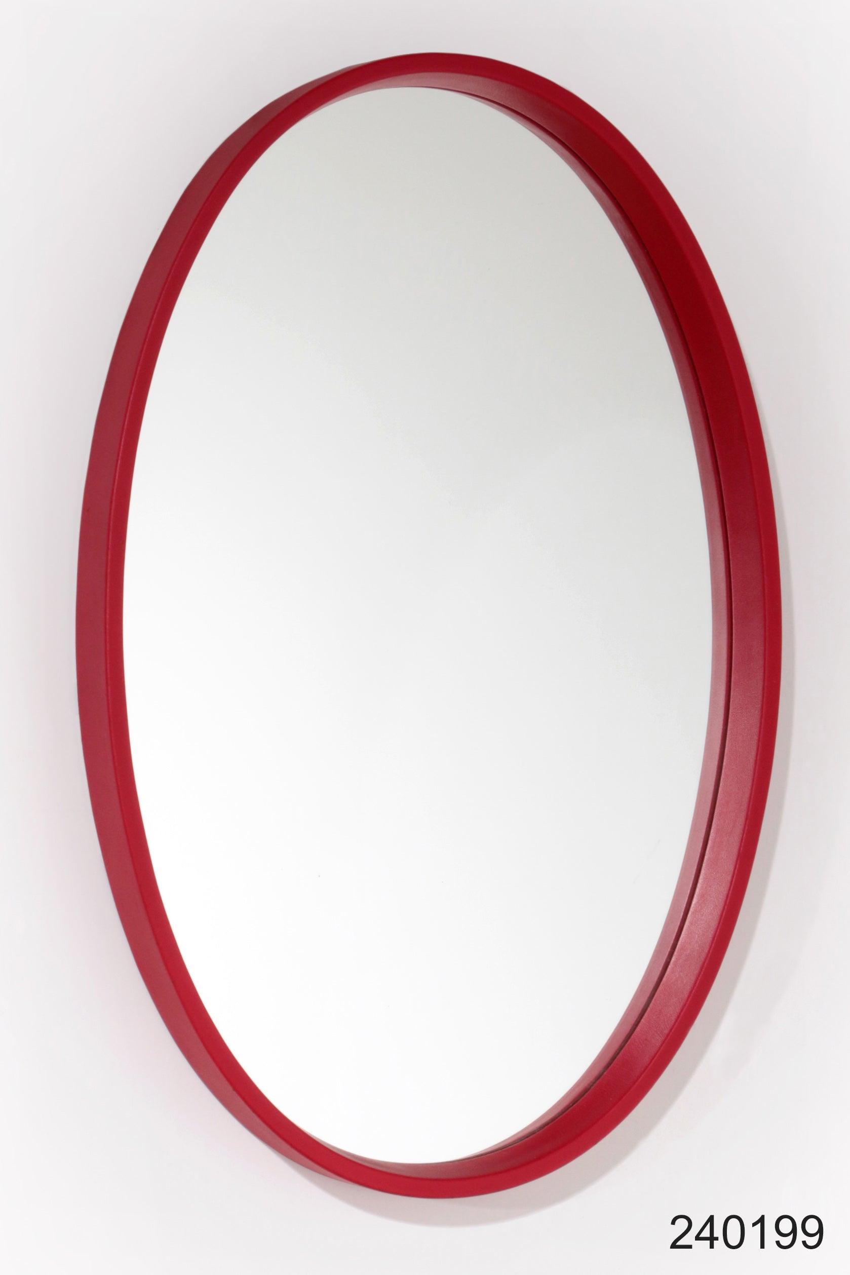 Large Vintage Mirror with Red Leatherette Frame