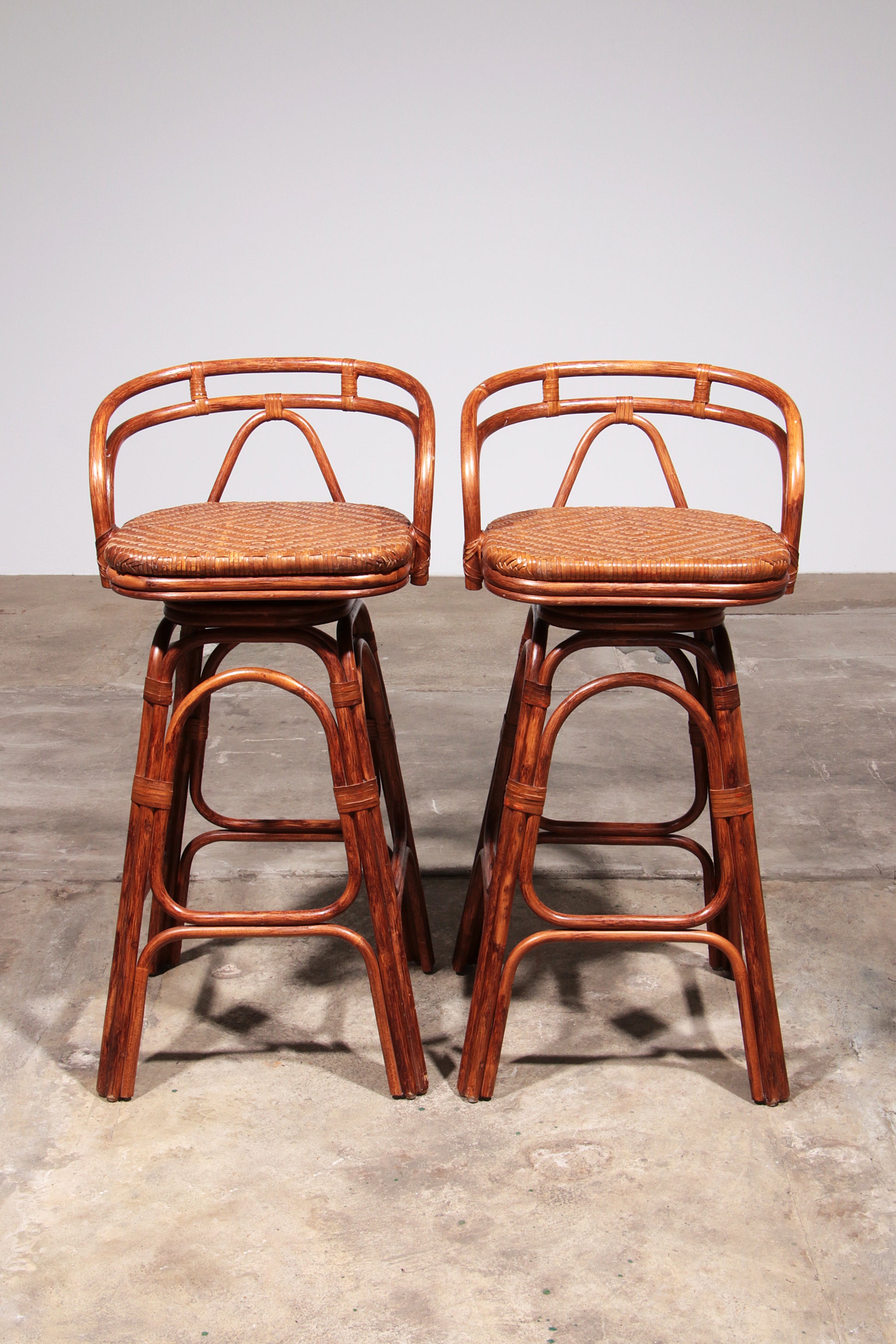 Vintage Bohemian Bamboo bar stools handmade 1970 Denmark
