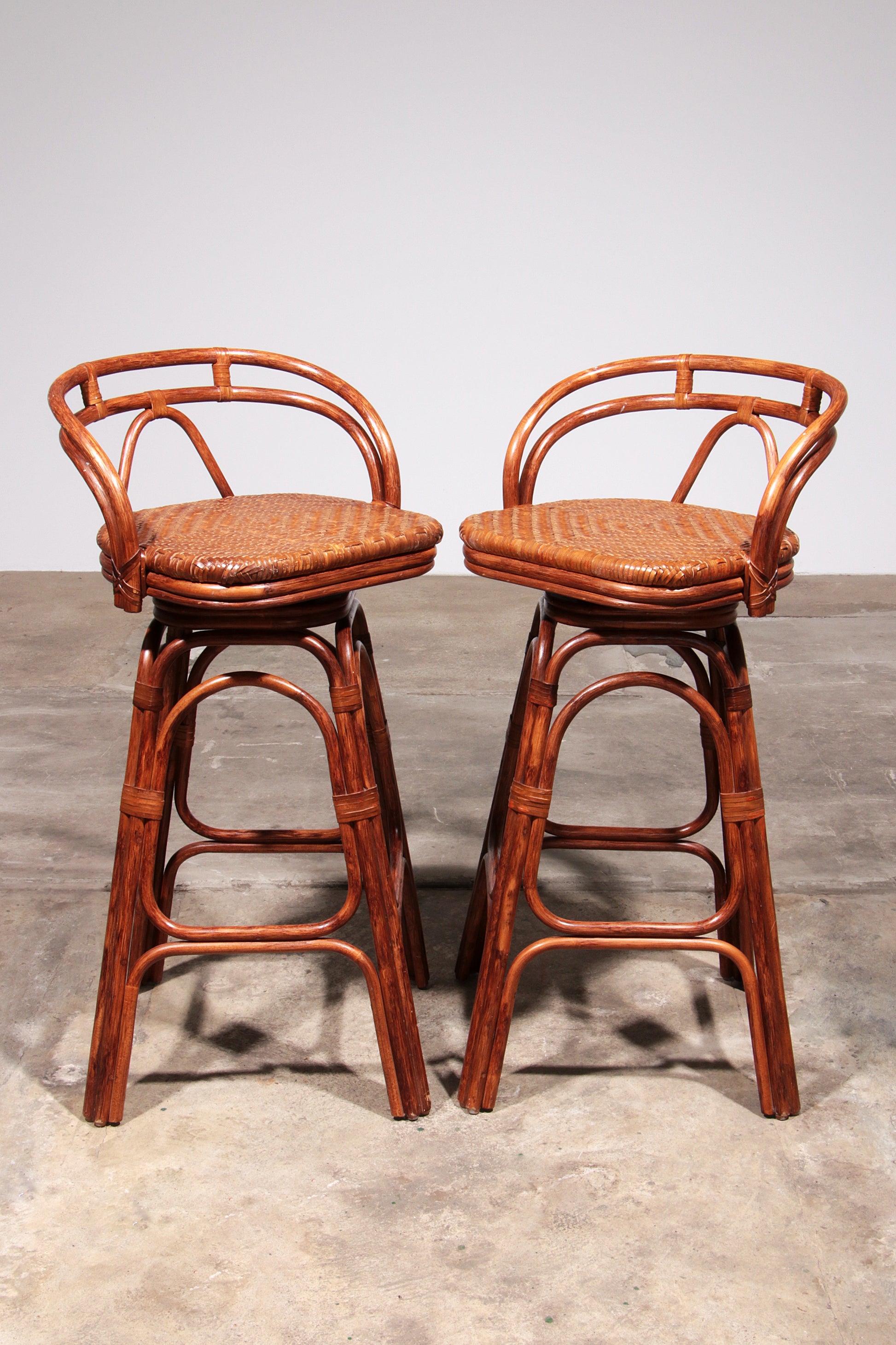 Vintage Bohemian Bamboo bar stools handmade 1970 Denmark
