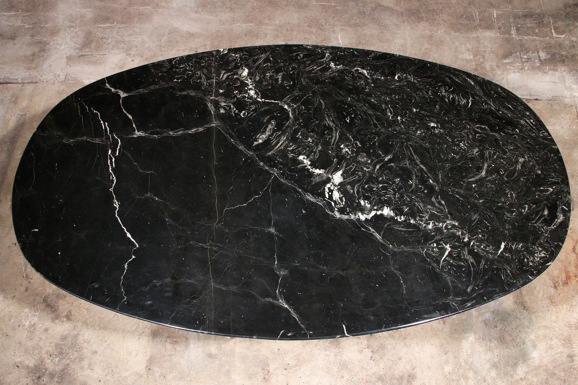 Vintage Oval Black Marble Dining Table, 1970s Italian Design