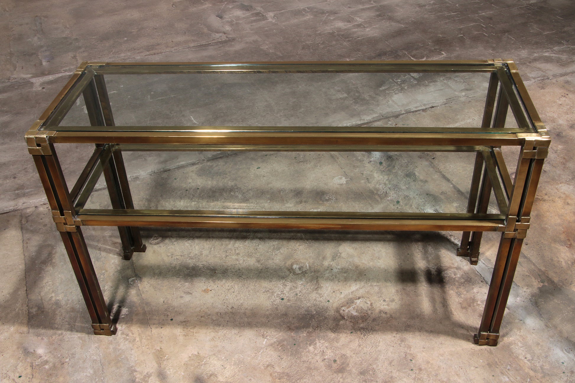 Giovanni Santoni Console made off brass and glass 1970 Italy
