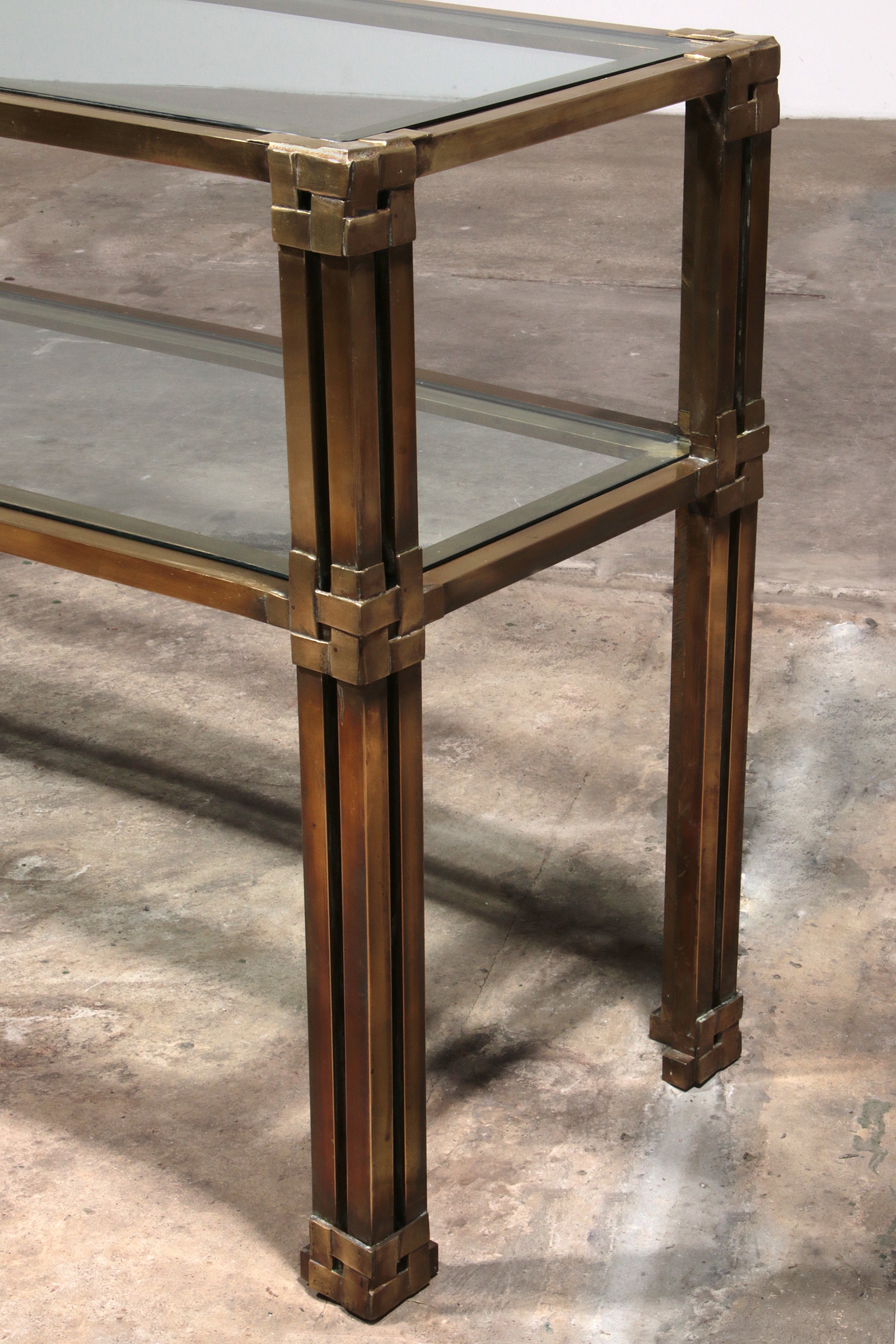 Giovanni Santoni Console made off brass and glass 1970 Italy
