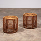 Midcentury Rattan and Wicker Round Pouf Stool, Tito Agnoli, Italy, 1970s