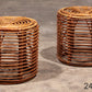 Midcentury Rattan and Wicker Round Pouf Stool, Tito Agnoli, Italy, 1970s