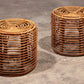 Midcentury Rattan and Wicker Round Pouf Stool, Tito Agnoli, Italy, 1970s