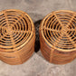 Midcentury Rattan and Wicker Round Pouf Stool, Tito Agnoli, Italy, 1970s