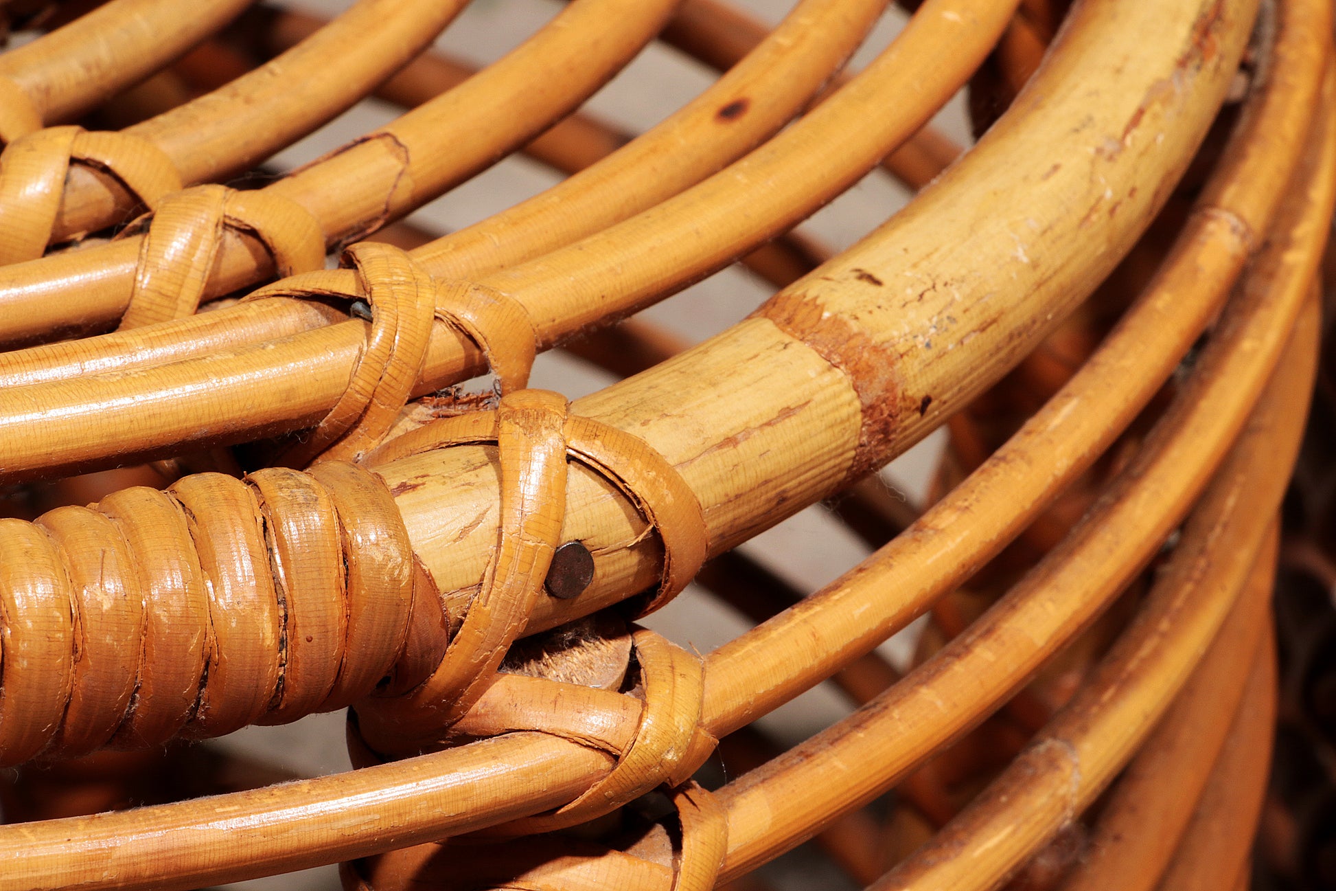 Midcentury Rattan and Wicker Round Pouf Stool, Tito Agnoli, Italy, 1970s