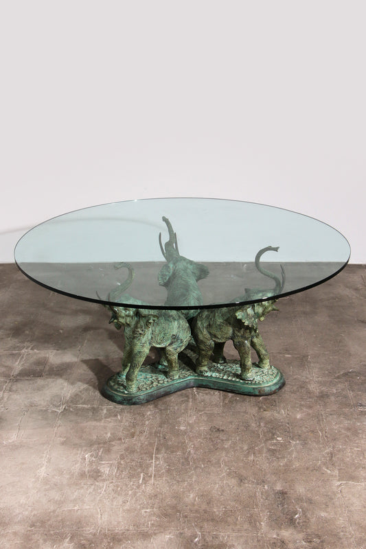 Exquisite 70s Bronze Elephant Table with Glass Top
