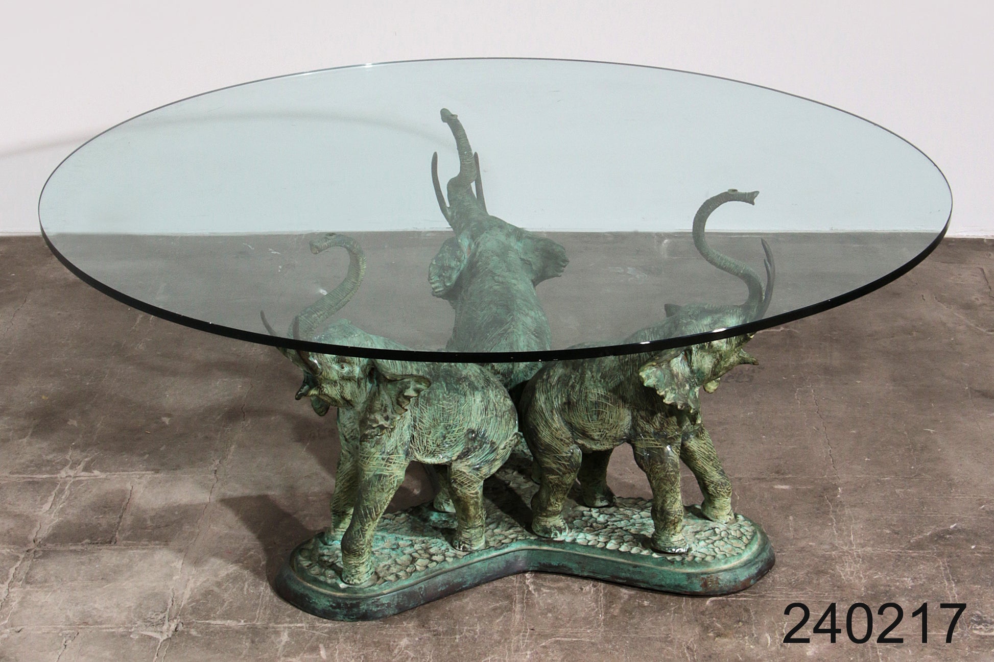 Exquisite 70s Bronze Elephant Table with Glass Top
