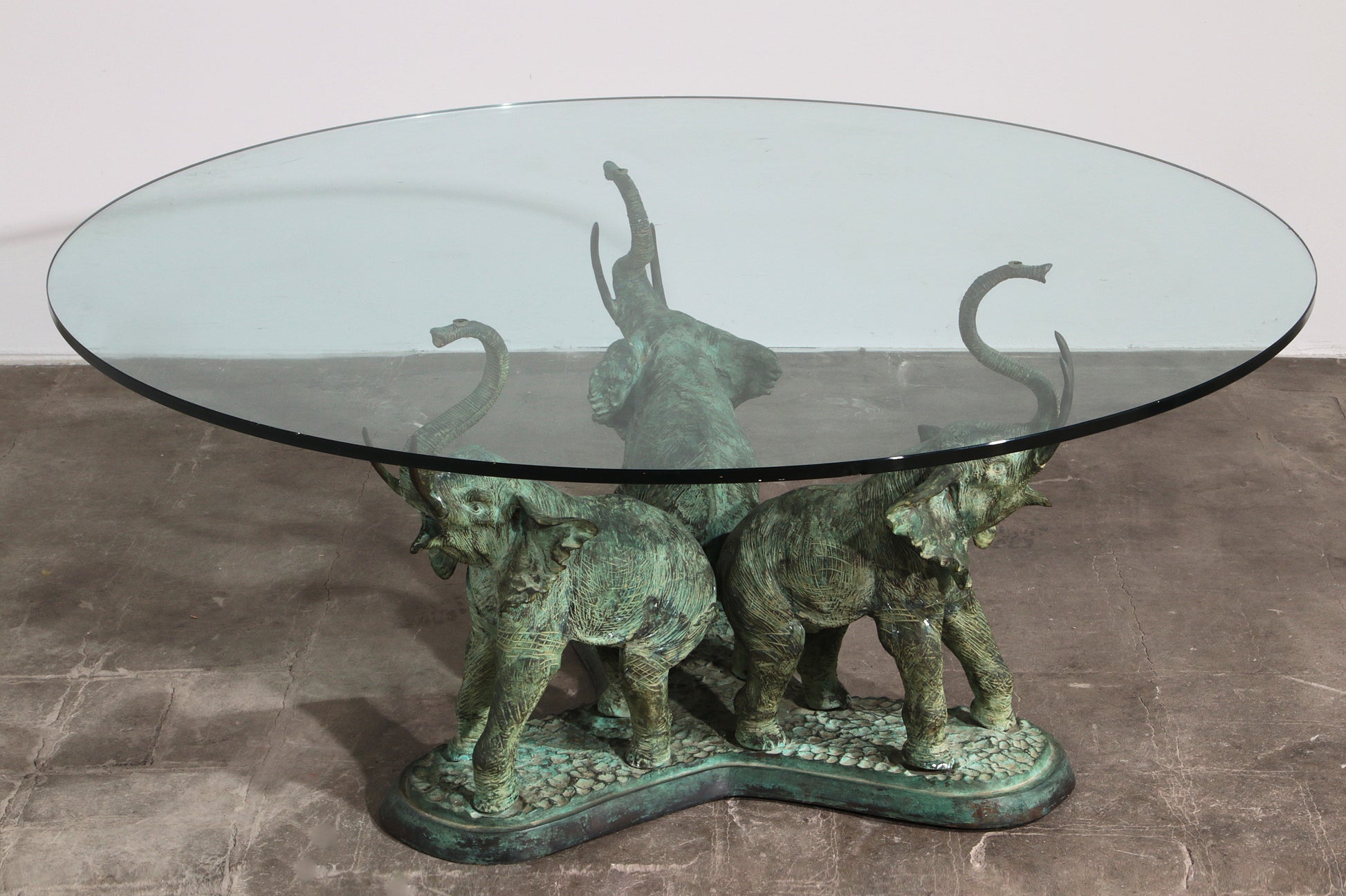 Exquisite 70s Bronze Elephant Table with Glass Top